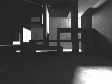 Soyut mimari iç plan. Boş beton oda. 3d hazırlayıcı