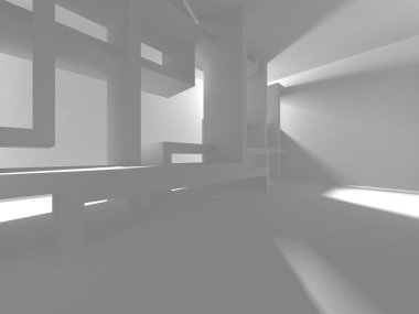 Aydınlatılmış koridor iç tasarımı. Boş Oda İç mimarisi. 3 Boyutlu Hazırlama