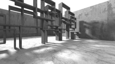 Soyut mimari iç plan. Boş beton oda. 3d hazırlayıcı