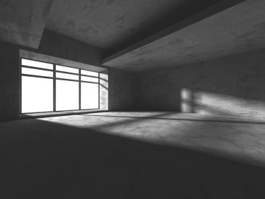 Dark Beton Duvar Mimarisi. Boş Oda. 3d Görüntüleme