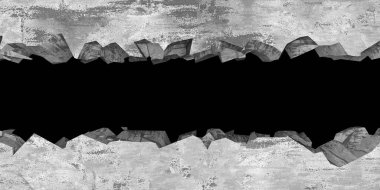 Patlama, beton duvardaki kurşun deliği tahribatı. Duvarda çatlak bir delik var. Grunge 'un geçmişi. 3d resimleme