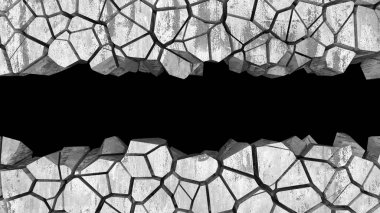 Patlama, beton duvardaki kurşun deliği tahribatı. Duvarda çatlak bir delik var. Grunge 'un geçmişi. 3d resimleme