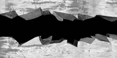 Patlama, beton duvardaki kurşun deliği tahribatı. Duvarda çatlak bir delik var. Grunge 'un geçmişi. 3d resimleme