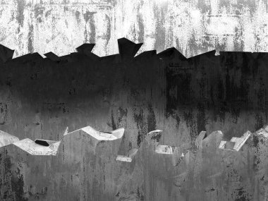 Patlama, beton duvardaki kurşun deliği tahribatı. Duvarda çatlak bir delik var. Grunge 'un geçmişi. 3d resimleme