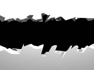 Ortasında bir delik olan kırık bir beyaz duvar. Çatlak yüzey. 3d resimleme