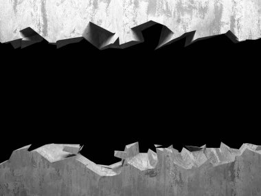 Patlama, beton duvardaki kurşun deliği tahribatı. Duvarda çatlak bir delik var. Grunge 'un geçmişi. 3d resimleme