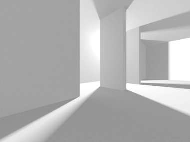 Aydınlatılmış koridor iç tasarımı. Boş Oda İç mimarisi. 3 Boyutlu Hazırlama