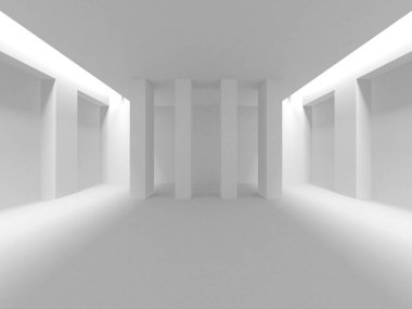 Aydınlatılmış koridor iç tasarımı. Boş Oda İç mimarisi. 3 Boyutlu Hazırlama