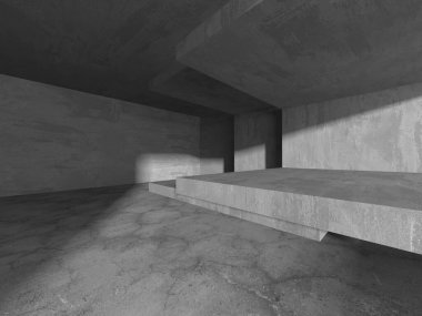 Dark Beton Duvar Mimarisi. Boş Oda. 3d Görüntüleme