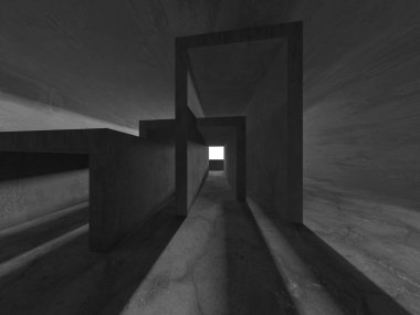 Dark Beton Duvar Mimarisi. Boş Oda. 3d Görüntüleme