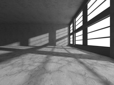 Dark Beton Duvar Mimarisi. Boş Oda. 3d Görüntüleme