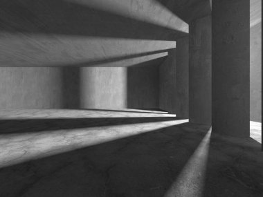 Dark Beton Duvar Mimarisi. Boş Oda. 3d Görüntüleme