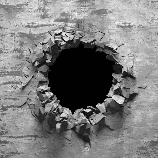 Cracked Broken Hole Concrete Wall Grunge Background Render Illustration — Stock Photo, Image