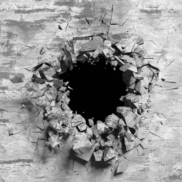 Explosion Zerbrochene Betonwand Einschussloch Zerstörung Dunkle Risse Der Wand Grunge — Stockfoto