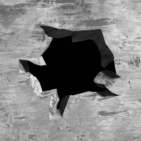 Cracked Broken Hole Concrete Wall Grunge Background Render Illustration — Stock Photo, Image