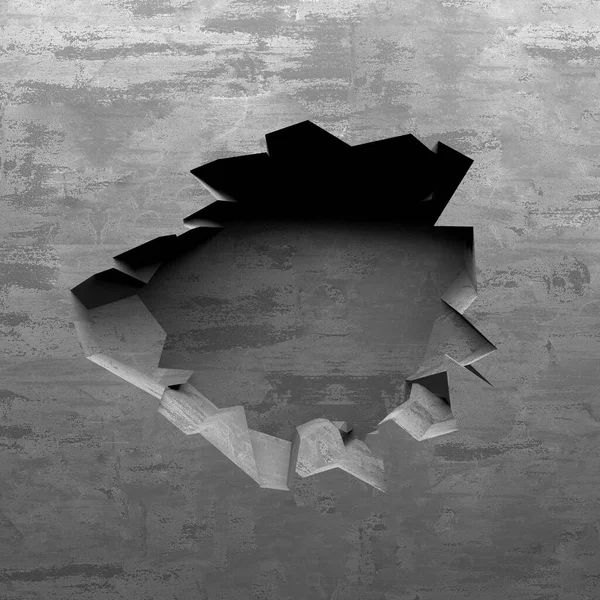 コンクリートの壁に穴が割れた グランジの背景 3Dレンダリング図 — ストック写真