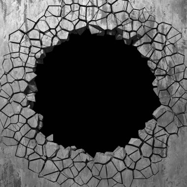 Beton duvarda çatlak var. Grunge 'un geçmişi. 3d resimleme