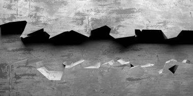 Patlama, beton duvardaki kurşun deliği tahribatı. Duvarda çatlak bir delik var. Grunge 'un geçmişi. 3d resimleme