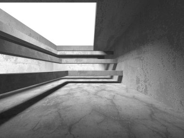 Dark Beton Duvar Mimarisi. Boş Oda. 3d Görüntüleme