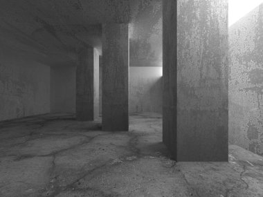 Dark Beton Duvar Mimarisi. Boş Oda. 3d Görüntüleme