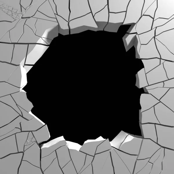 Εκρηκτικός Τοίχος Ελεύθερη Περιοχή Στο Κέντρο Σκοτεινή Καταστροφή Ραγισμένη Τρύπα — Φωτογραφία Αρχείου