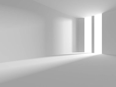 Aydınlatılmış koridor iç tasarımı. Boş Oda İç mimarisi. 3 Boyutlu Hazırlama