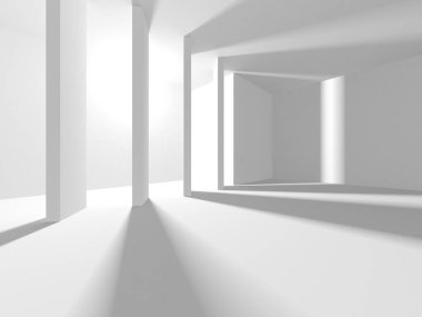 Aydınlatılmış koridor iç tasarımı. Boş Oda İç mimarisi. 3 Boyutlu Hazırlama