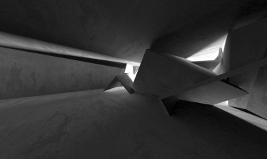 Dark Beton Duvar Mimarisi. Boş Oda. 3d Görüntüleme