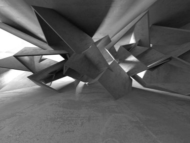 Dark Beton Duvar Mimarisi. Boş Oda. 3d Görüntüleme