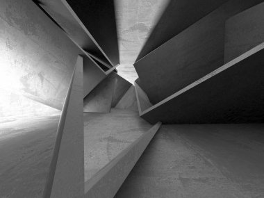 Dark Beton Duvar Mimarisi. Boş Oda. 3d Görüntüleme