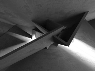 Dark Beton Duvar Mimarisi. Boş Oda. 3d Görüntüleme