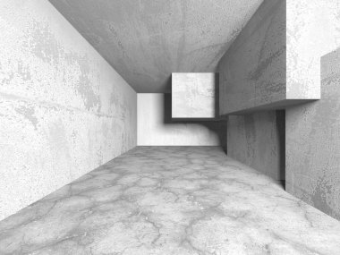 Dark Beton Duvar Mimarisi. Boş Oda. 3d Görüntüleme