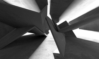 Dark Beton Duvar Mimarisi. Boş Oda. 3d Görüntüleme