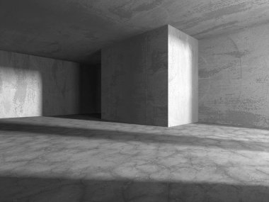 Dark Beton Duvar Mimarisi. Boş Oda. 3d Görüntüleme