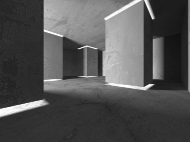 Dark Beton Duvar Mimarisi. Boş Oda. 3d Görüntüleme