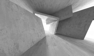 Dark Beton Duvar Mimarisi. Boş Oda. 3d Görüntüleme