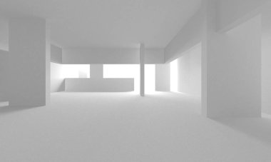 Aydınlatılmış koridor iç tasarımı. Boş Oda İç mimarisi. 3 Boyutlu Hazırlama