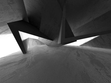 Dark Beton Duvar Mimarisi. Boş Oda. 3d Görüntüleme