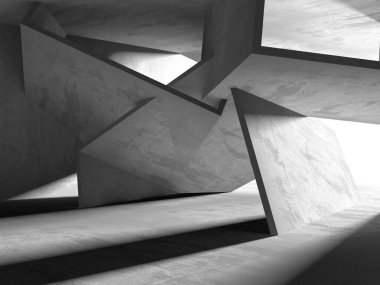 Dark Beton Duvar Mimarisi. Boş Oda. 3d Görüntüleme