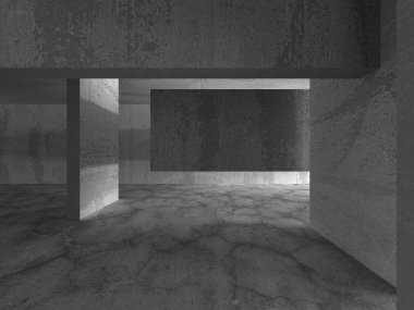 Dark Beton Duvar Mimarisi. Boş Oda. 3d Görüntüleme