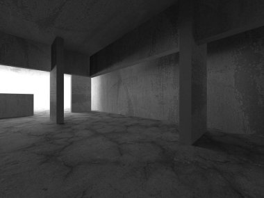 Dark Beton Duvar Mimarisi. Boş Oda. 3d Görüntüleme