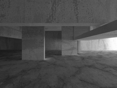 Dark Beton Duvar Mimarisi. Boş Oda. 3d Görüntüleme