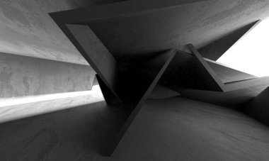 Dark Beton Duvar Mimarisi. Boş Oda. 3d Görüntüleme