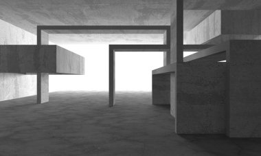 Dark Beton Duvar Mimarisi. Boş Oda. 3d Görüntüleme