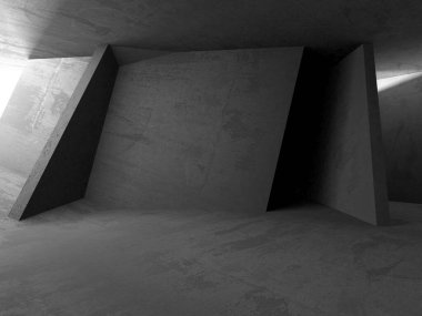 Dark Beton Duvar Mimarisi. Boş Oda. 3d Görüntüleme