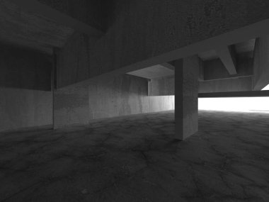 Dark Beton Duvar Mimarisi. Boş Oda. 3d Görüntüleme