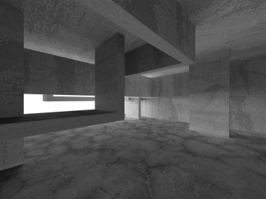 Dark Beton Duvar Mimarisi. Boş Oda. 3d Görüntüleme