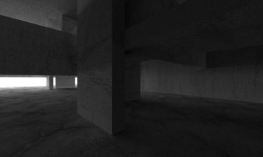 Dark Beton Duvar Mimarisi. Boş Oda. 3d Görüntüleme