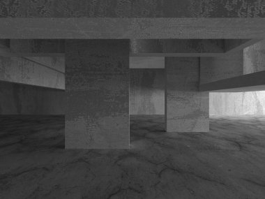 Dark Beton Duvar Mimarisi. Boş Oda. 3d Görüntüleme