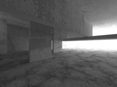 Dark Beton Duvar Mimarisi. Boş Oda. 3d Görüntüleme